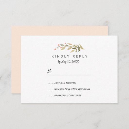 風通しの良いピンクの牧草地ワイルドフラワーウェディングRSVP 出欠カード (正面/裏面)