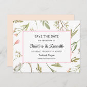 風通しの良いピンクの牧草花ウェディングデートを保存 出欠カード (正面/裏面)