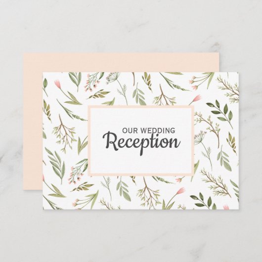 風通しの良いピンクの野草花ウェディングレセプション 出欠カード (正面/裏面)