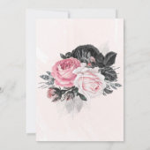 風通しの良いピンクの黒い牡丹シルバーバタフ結婚ィーズ 招待状 (裏面)