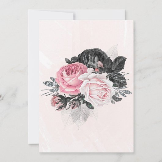 風通しの良いピンクの黒い牡丹シルバーブリデスメイド昼食会 招待状 (裏面)