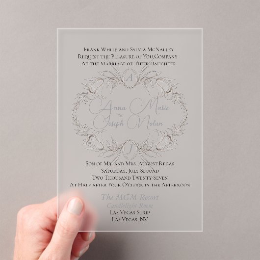 風通しの良いフローラモチーフフロステッド結婚アクリル招待状 アクリル招待状 (インサイチュ (ポータブル))