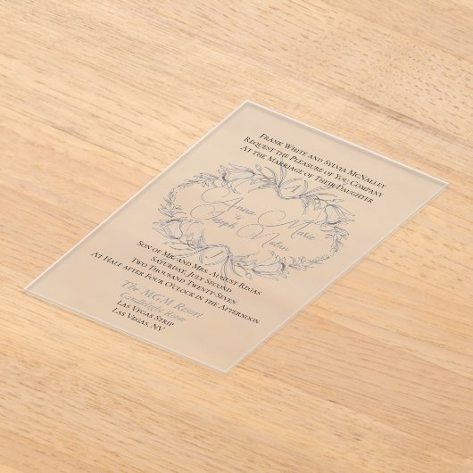 風通しの良いフローラモチーフフロステッド結婚アクリル招待状 アクリル招待状 (レイダウン)