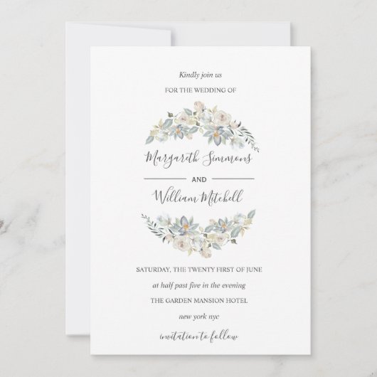 風通しの良い牧草地の柔らかい花フレーム水色 セーブザデート (正面)