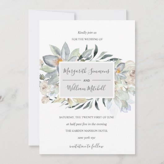 風通しの良い牧草地ソフトフローラフレーム水彩 セーブザデート (正面)