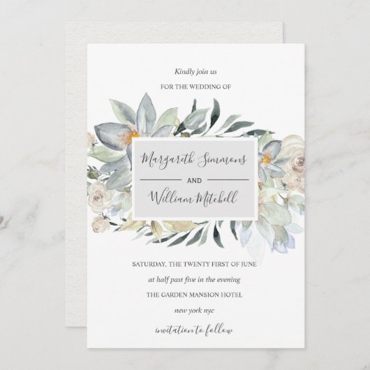 風通しの良い牧草地ソフトフローラフレーム水彩 セーブザデート (正面/裏面)