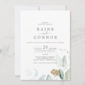 風通しの良い緑と金ゴールドの葉結婚っぱすべて 招待状 (正面)