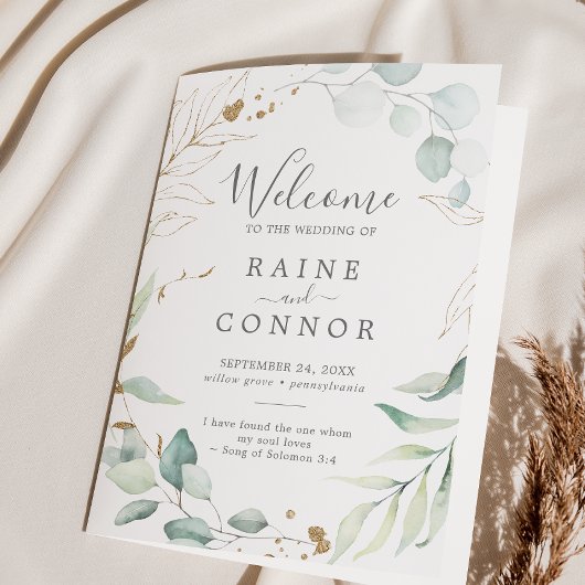 風通しの良い緑と金ゴールドの葉結婚折り プログラム