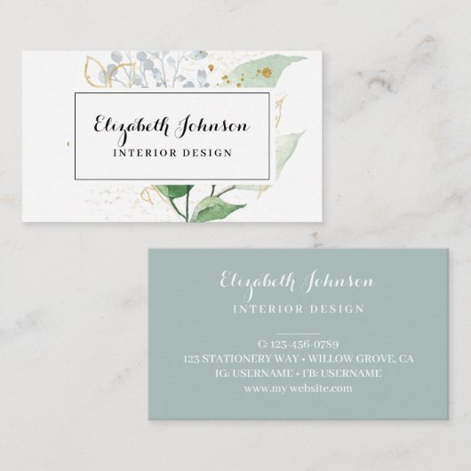 風通しの良い緑と金ゴールドの葉 名刺 (正面/裏面)