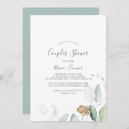 風通しの良い緑と金ゴールドリーフカップルシャワー 招待状