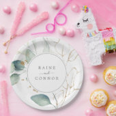 風通しの良い緑と金ゴールド結婚の葉のケーキ ペーパープレート (パーティー)