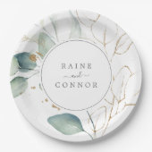 風通しの良い緑と金ゴールド結婚の葉のケーキ ペーパープレート (正面)