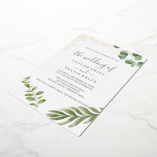 風通しの良い緑 | プレス金箔結婚箔 箔招待状 (回転した状態)