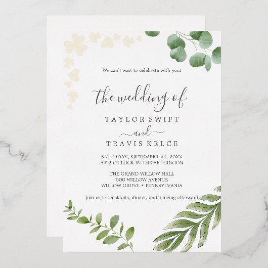 風通しの良い緑 | プレス金箔結婚箔 箔招待状 (正面/裏面)