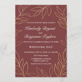 風通エレガントしの良い金ゴールド赤面の葉。ラグジュアリー結婚ズ 招待状