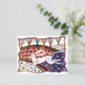 飛びカラフル上がるウサギ ポストカード (スタンド正面)