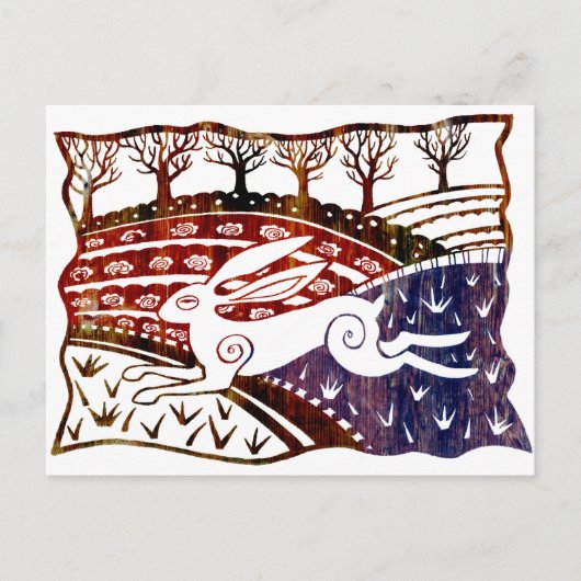 飛びカラフル上がるウサギ ポストカード (正面)