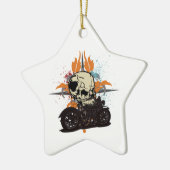 飛びクラシック跳ねを備えたスカル絵を描車 セラミックオーナメント (左)