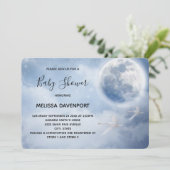 飛び去るスワンと美しい青空のベイビーシャワー 招待状 (スタンド正面)