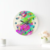 飛び散るレ絵を描インボーデジタルアートクリエイティブ ラージ壁時計 (ホーム)