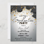 飛び散る卒業帽と金色のコンフェッティの写真 招待状 (正面)