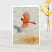 飛び立つ冬のカーディナル カード (黄色い花)