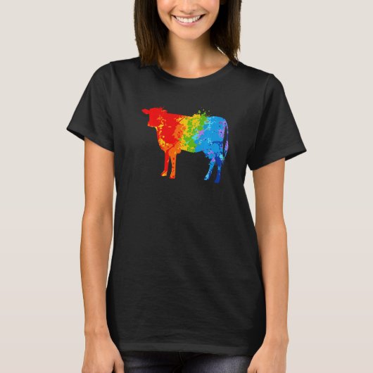 飛び絵を描こ絵を描う牛 Tシャツ (正面)