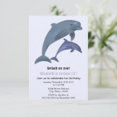 飛び跳ねるイルカのイラストレーション誕生日パーティー 招待状 (スタンド正面)