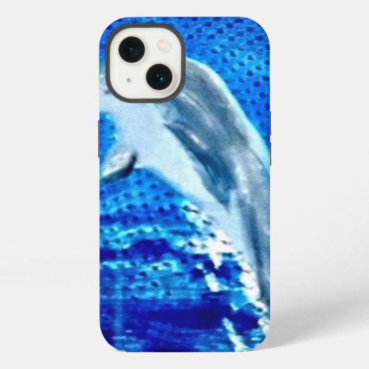 飛び跳ねるイルカ 海の生き物 ブルー iPhoneケース (裏面)