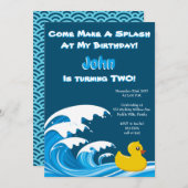 飛び跳ねるダック2歳の誕生日パーティの招待状 招待状 (正面/裏面)