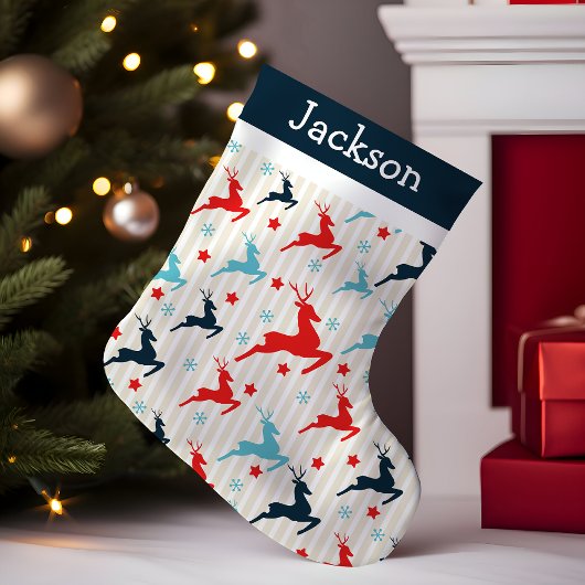 飛び跳ねるトナカイのモノグラム スモールクリスマスストッキング