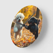 飛び跳ねるプードルの子犬たち ラウンド壁時計 (傾斜)