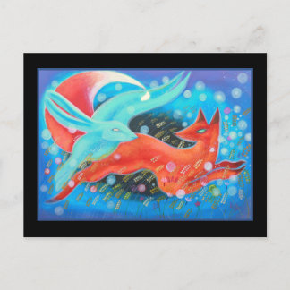 飛び跳ねる動物たち，キツネたちとウサギたち。 ポストカード