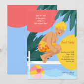 飛び込め 水が気持ちいい プールパーティー 招待状 (正面/裏面)