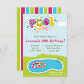 飛び込もう! プールパーティー 誕生日パーティー 招待状 (正面/裏面)