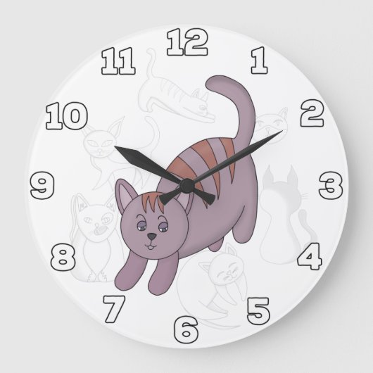 飛び降りる準備をしている猫 ラージ壁時計 (正面)