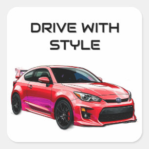飛び鮮やか散る色のスポーツカー スクエアシール