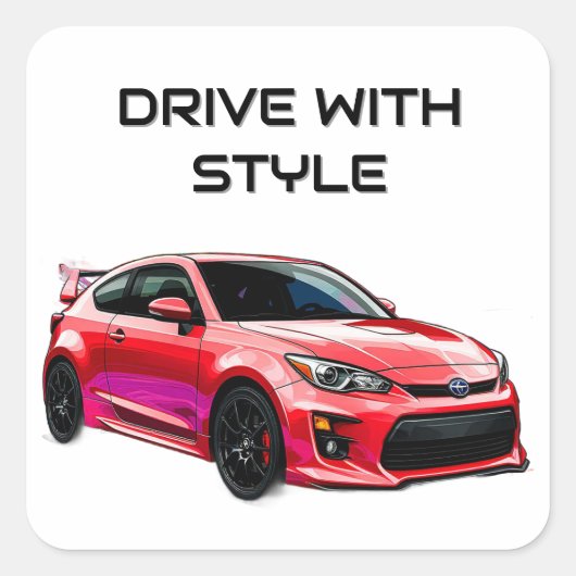 飛び鮮やか散る色のスポーツカー スクエアシール (正面)