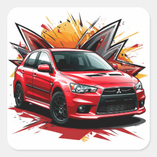 飛び鮮やか散る色のスポーツカー スクエアシール