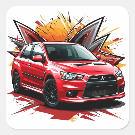 飛び鮮やか散る色のスポーツカー スクエアシール (正面)