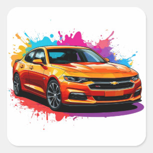 飛び鮮やか散る色のスポーツカー スクエアシール