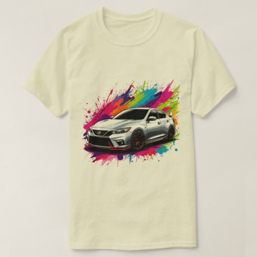 飛び鮮やか散る色のスポーツカー Tシャツ (デザイン正面)