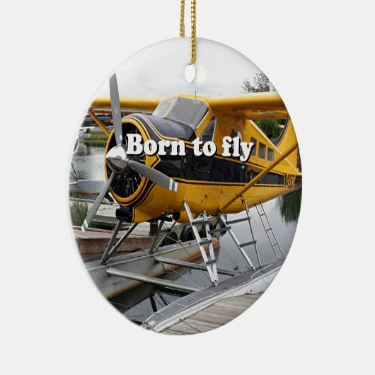 飛ぶために生まれて下さい: 浮遊物の飛行機を一生懸命働かせて下さい セラミックオーナメント (右)