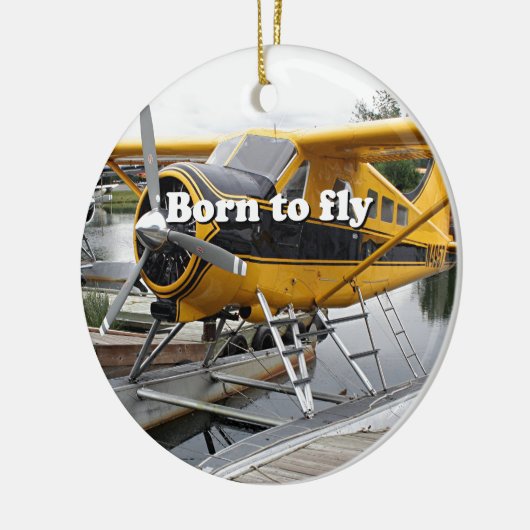 飛ぶために生まれて下さい: 浮遊物の飛行機を一生懸命働かせて下さい セラミックオーナメント (左)