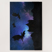 飛ぶドラゴン真夜中の星明かりの空のドラゴンの城 ジグソーパズル (縦)