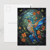 飛ぶハミングバード カラフル ステンドグラス ポストカード (正面/裏面)