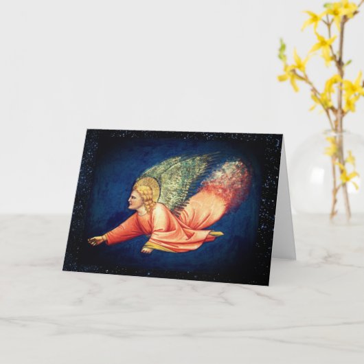 飛ぶ天使の折りたたみグリーティングカード カード (黄色い花)