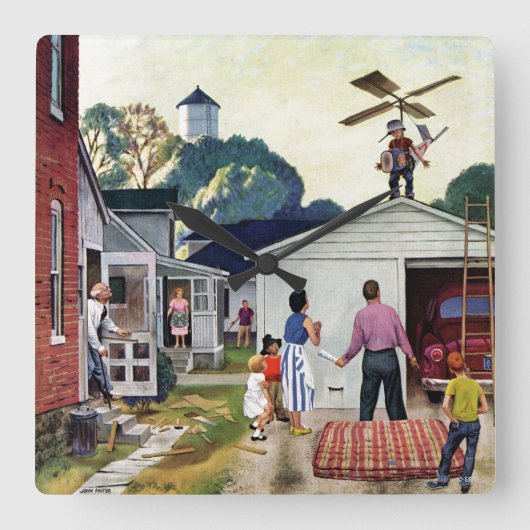 飛ぶ学ぶこと スクエア壁時計 (正面)