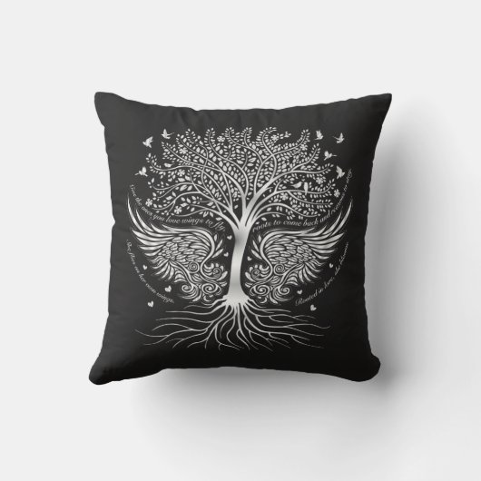 飛ぶ翼および根の装飾用クッションが付いている木 クッション (裏面)