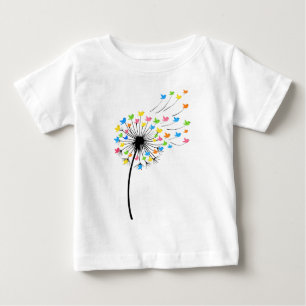 飛ぶ色とりどりの鳥のタンポポの流れ ベビーTシャツ